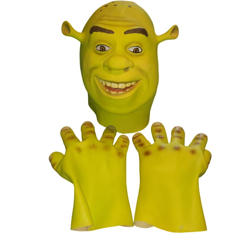 Dreamworks Spirit Halloween Shrek Adult M Costume Mask Gloves Outfit Set NO Ears - Picture 3 of 16